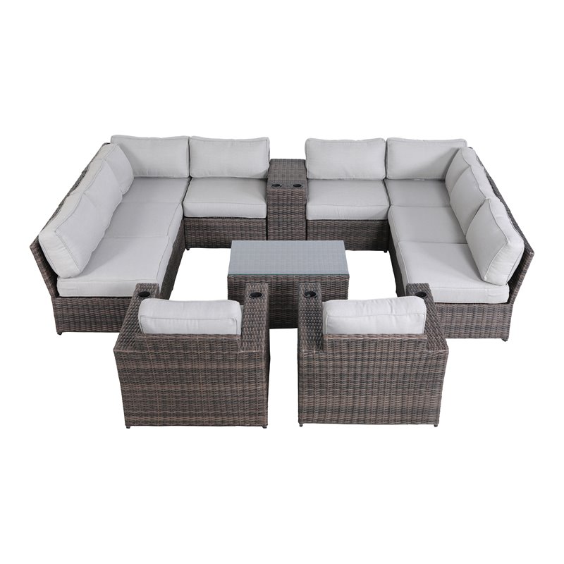 Living Source International 12-Piece Sectional Set w/ Cushion in Brown