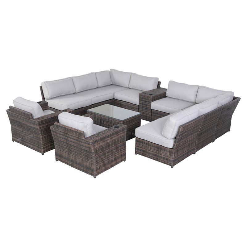 Living Source International 12-Piece Sectional Set w/ Cushion in Brown