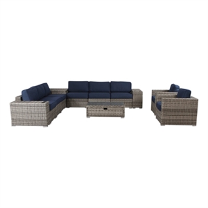 Living Source International 12-Piece Wicker / Rattan Sectional Set in Navy