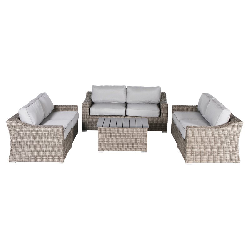 Living Source International 7-Piece Modern Rattan Sofa Set with Cushions in Gray