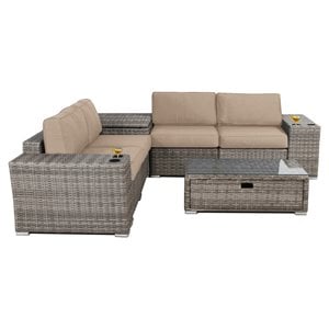 Living Source International 8-Piece Wicker Sectional Set in Espresso and Beige