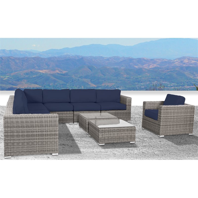 Living Source International 10-Piece Wicker Sectional Set w/Cushions in Navy