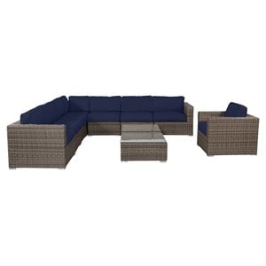 Living Source International 10-Piece Wicker Sectional Set w/Cushions in Navy