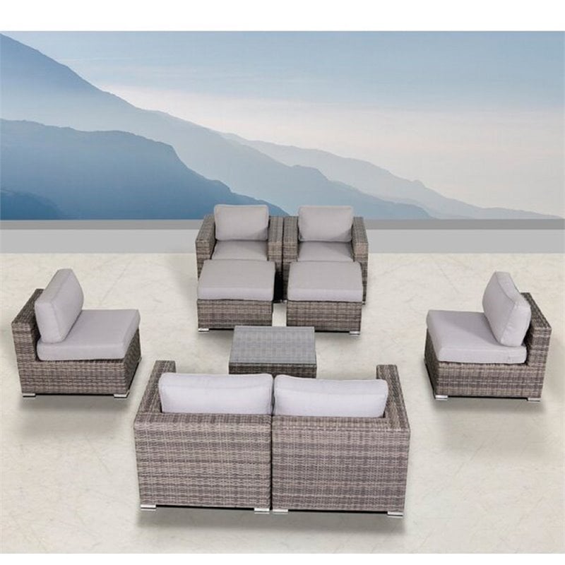 Living Source International 9-Piece Wicker Sectional Set with Cup Table - Gray