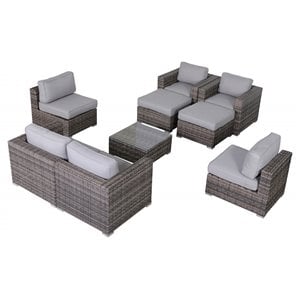 living source international 9-piece wicker sectional set with cup table - gray
