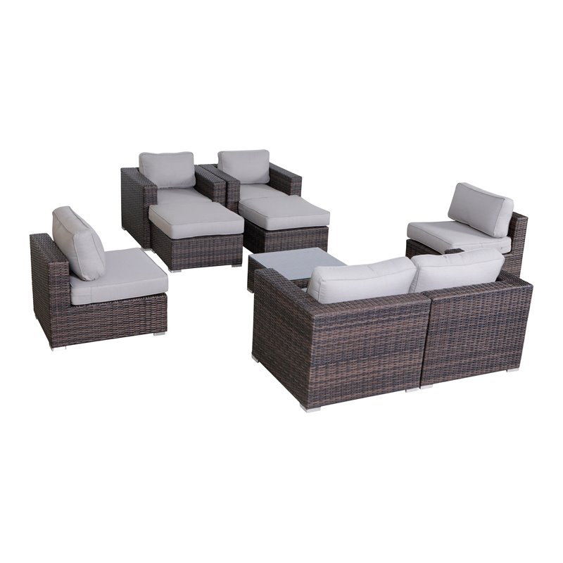 Living Source International 9-Piece Sectional Set with Cushion in Brown/Gray