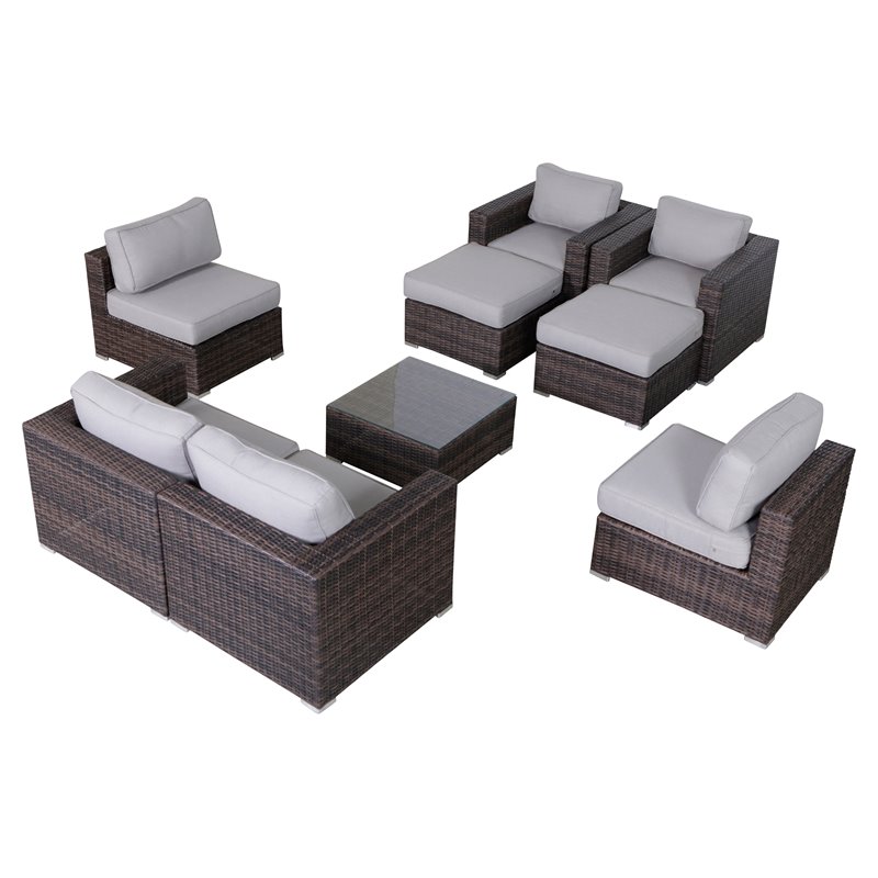 Living Source International 9-Piece Sectional Set with Cushion in Brown/Gray