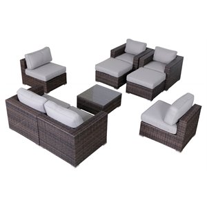 living source international 9-piece sectional set with cushion in brown/gray