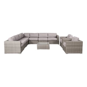 Living Source International 10-Piece Sectional Set with Club Chairs in Taupe