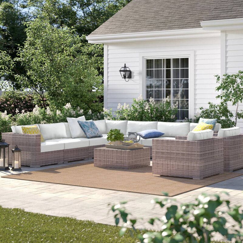 Living Source International 10-Piece Wicker Sectional Set with Cushion in White