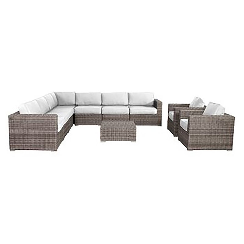 Living Source International 10-Piece Wicker Sectional Set with Cushion in White