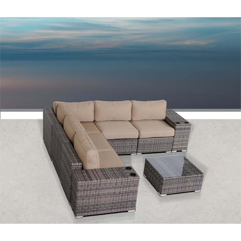 Living Source International 8-Piece Wicker Sectional Set in Gray and Brown