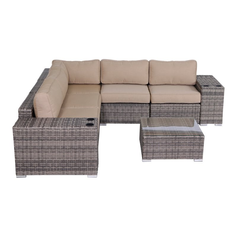 Living Source International 8-Piece Wicker Sectional Set in Gray and Brown