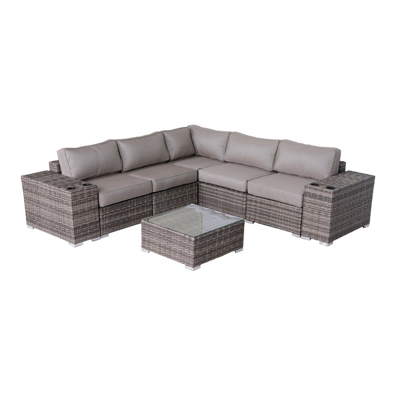 Living Source International 8-Piece Wicker / Rattan Sectional Set in Gray/Taupe