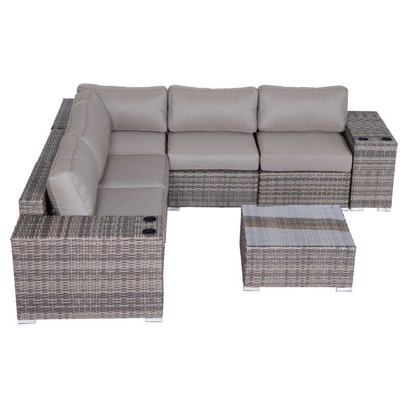 Living Source International 8-Piece Wicker / Rattan Sectional Set in Gray/Taupe
