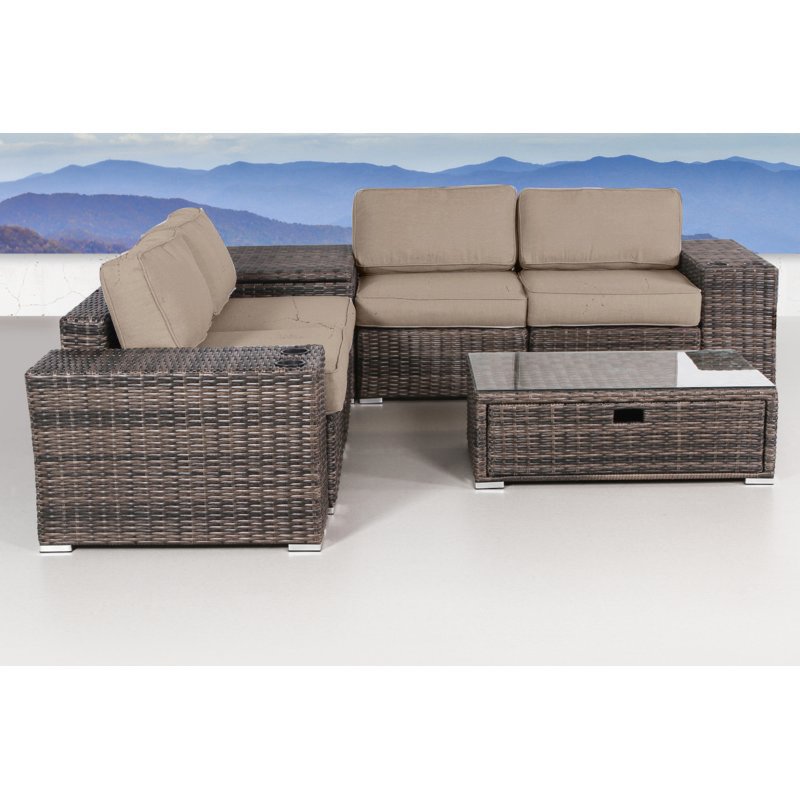 Living Source International 8-Piece Wicker Sectional Set with Cushions in Beige