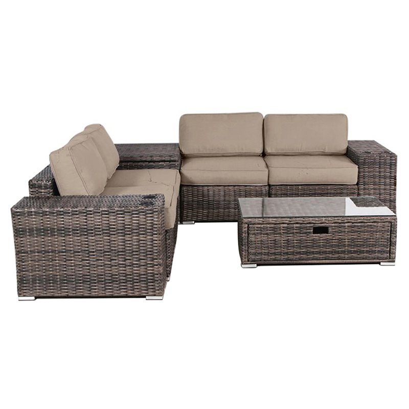 Living Source International 8-Piece Wicker Sectional Set with Cushions in Beige