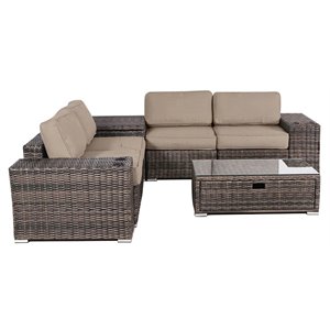 Living Source International 8-Piece Wicker Sectional Set with Cushions in Beige