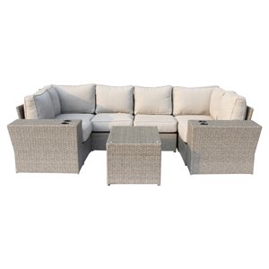 living source international 9-piece wicker sectional set with cushion - beige