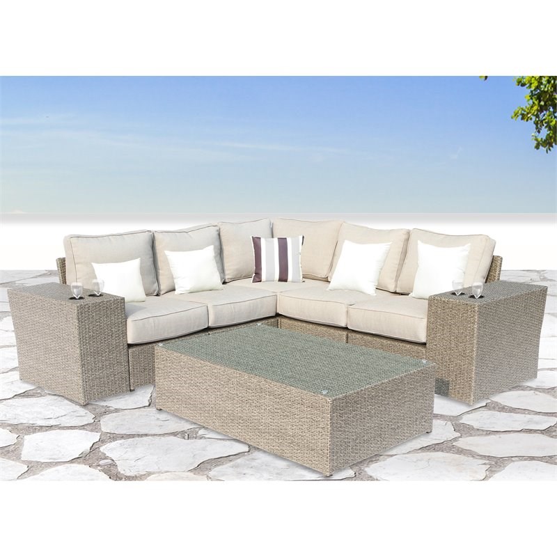 Living Source International 8-Piece Wicker Sectional Set w/Cushions in Gray