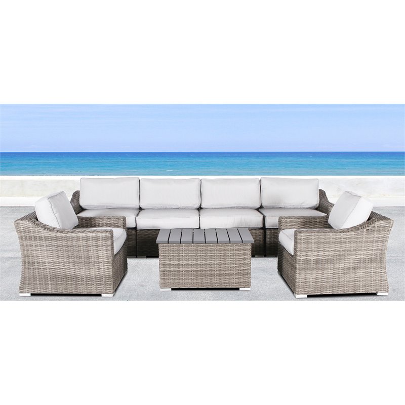 Living Source International 7-piece Wicker Sectional Set with Cushions in Gray