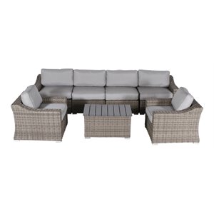 Living Source International 7-piece Wicker Sectional Set with Cushions in Gray