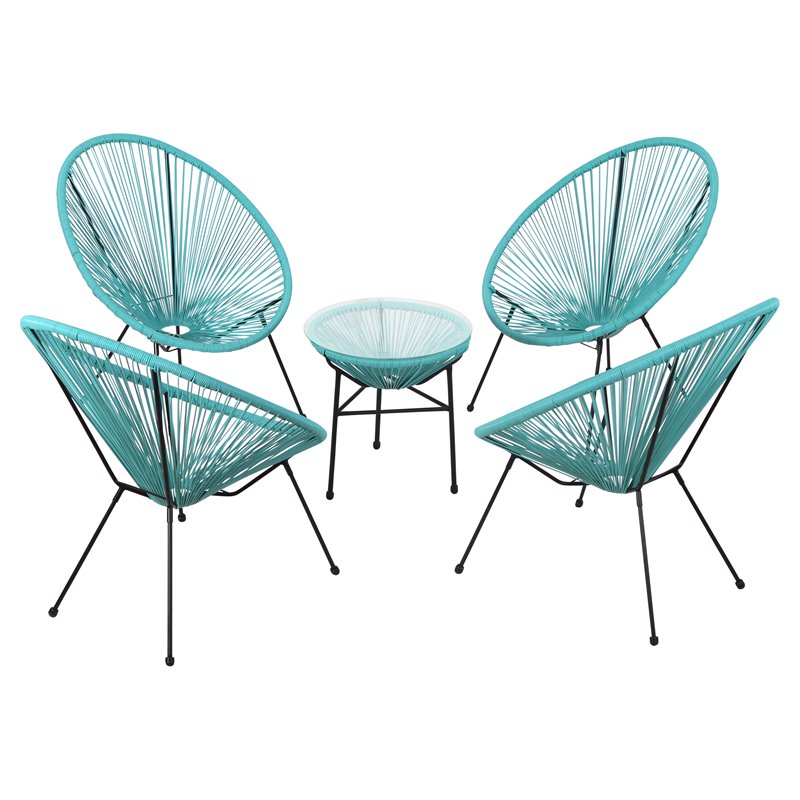 Living Source International 5-Piece Metal & Wicker Outdoor Set in Aqua Blue