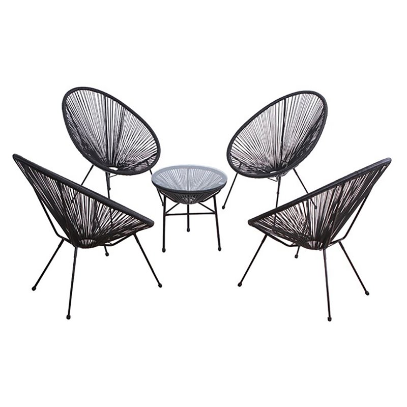 Living Source International 5-Piece Modern Metal & Wicker Outdoor Set in Black