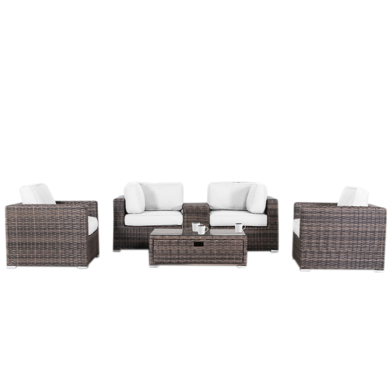 Living Source 6-Piece Wicker / Rattan Sectional Set with Cushions in Gray