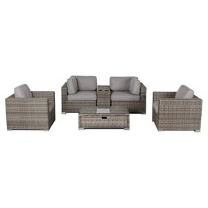 Living Source International 6-Piece Wicker Sectional Set plus Cushions in Gray