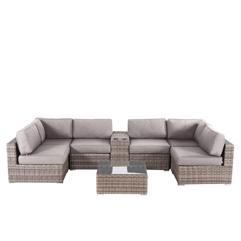 Living Source International 8-Piece Wicker / Rattan Sectional Set in Taupe/Gray