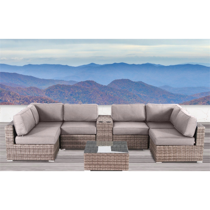 Living Source International 8-Piece Wicker / Rattan Sectional Set in Taupe/Gray