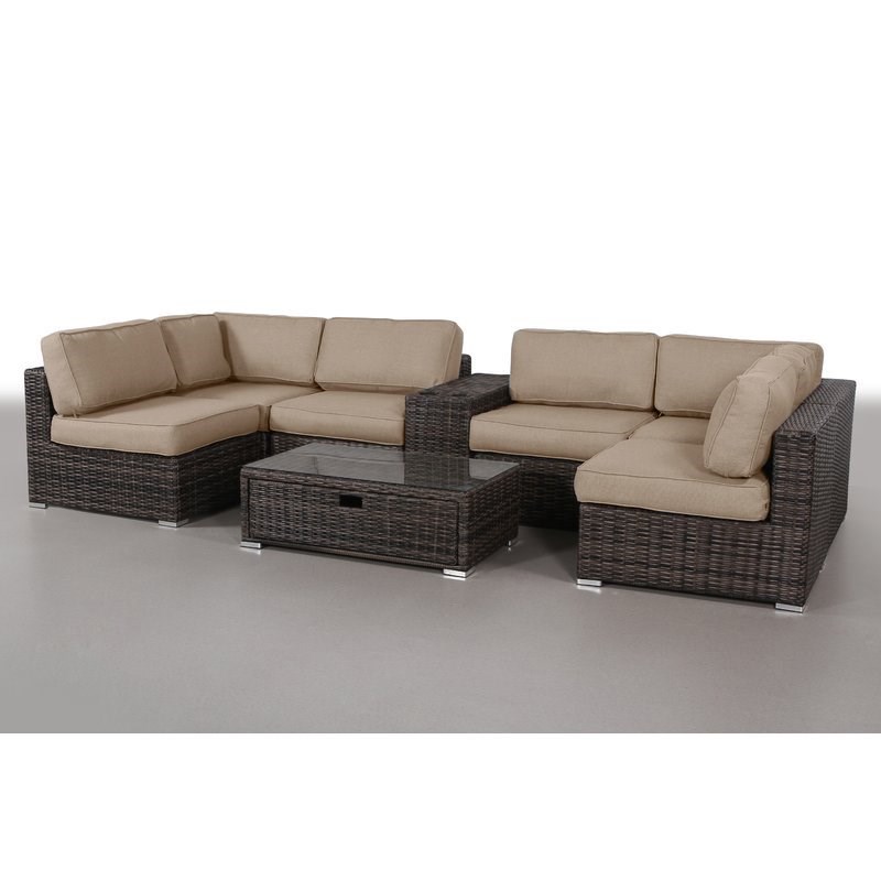 Living Source International 8-Piece Wicker Outdoor Sectional Set in Espresso