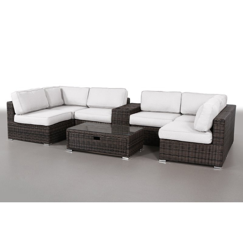 Living Source International 8-Piece Sectional Set w/Cup Holder Table - Espresso