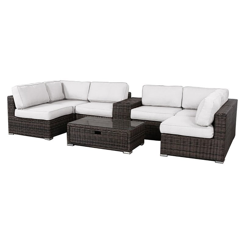 Living Source International 8-Piece Sectional Set w/Cup Holder Table - Espresso