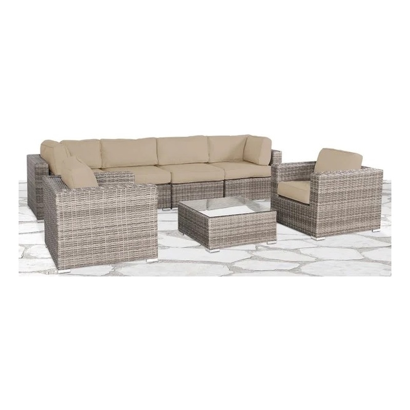 Living Source International 7-Piece Wicker / Rattan Sectional Set in Beige