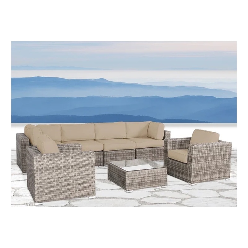 Living Source International 7-Piece Wicker / Rattan Sectional Set in Beige