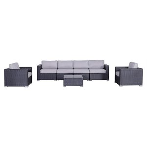 living source international 7-piece rattan sectional set with cushions in black