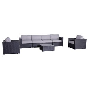 living source international 7-piece rattan sectional set w/cushions in black