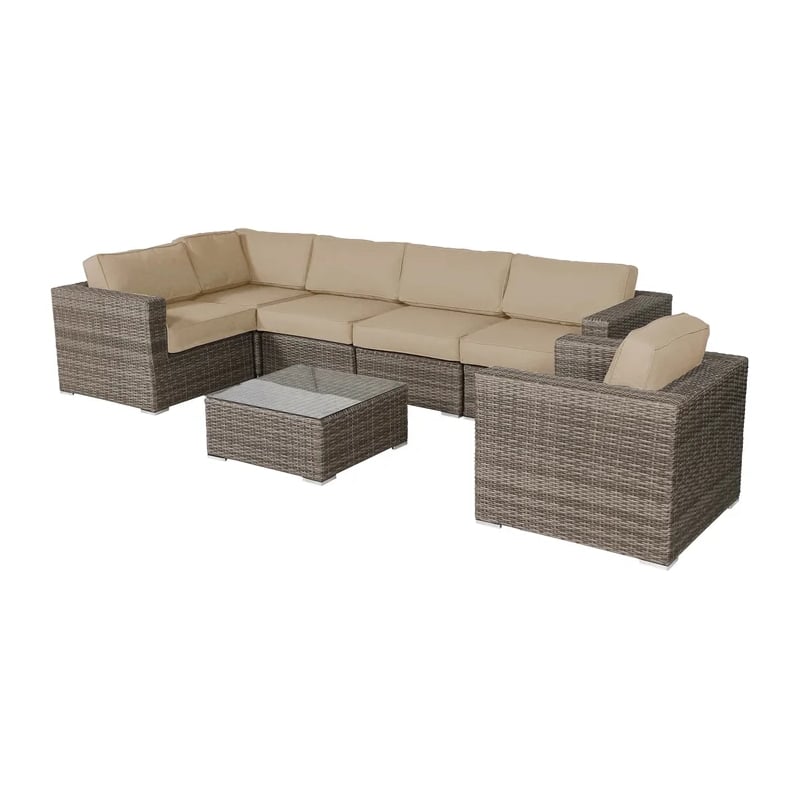 Living Source International 7-Piece Wicker / Rattan Sectional Set in Beige