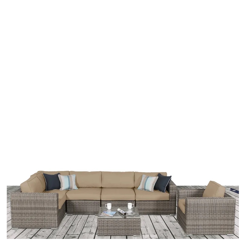 Living Source International 7-Piece Wicker / Rattan Sectional Set in Beige