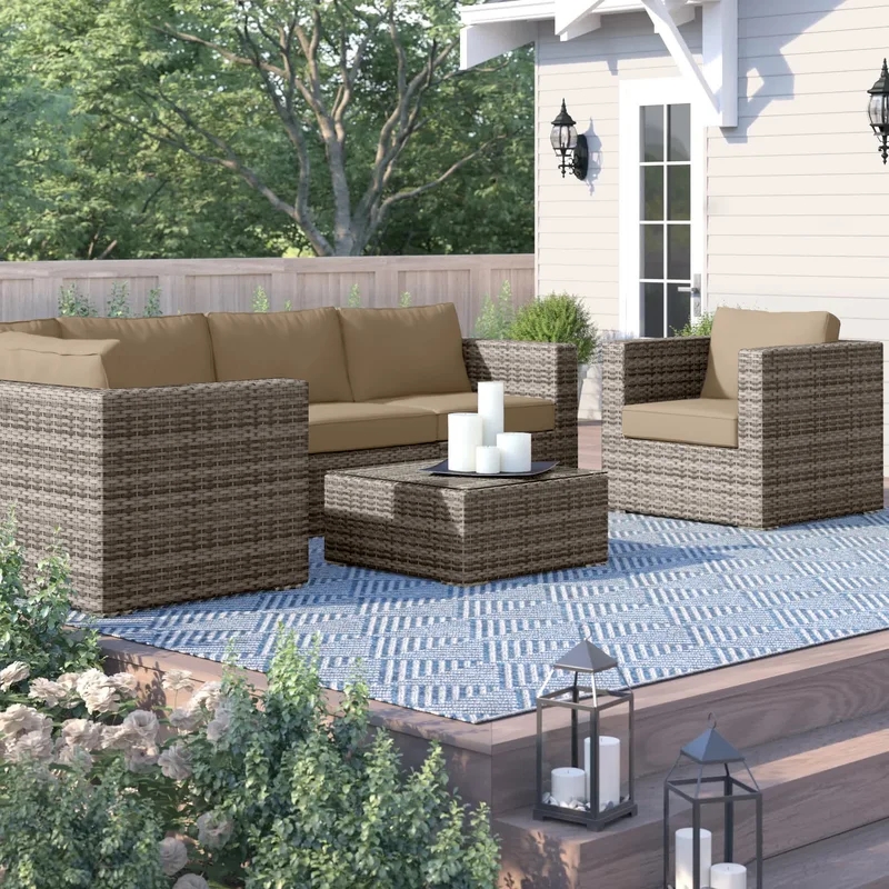 Living Source International 7-Piece Wicker / Rattan Sectional Set in Beige