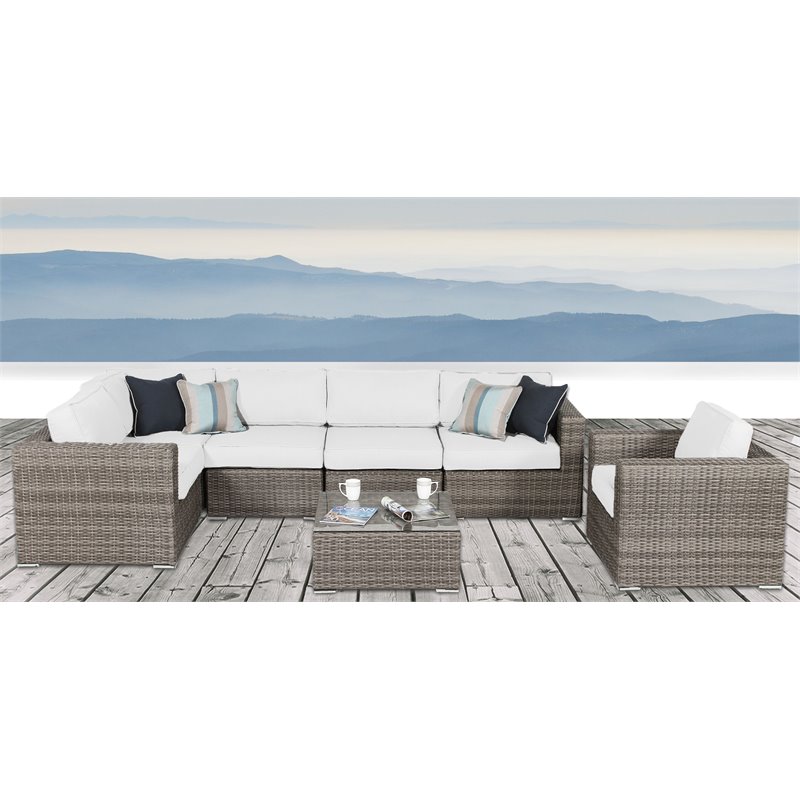 Living Source International 7-Piece Rattan Sectional Set in Canvas/Gray