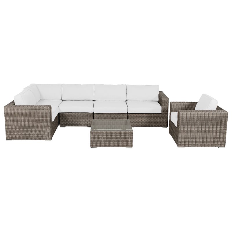 Living Source International 7-Piece Rattan Sectional Set in Canvas/Gray