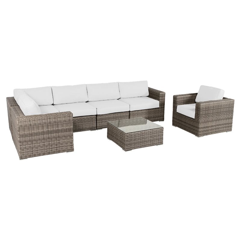 Living Source International 7-Piece Rattan Sectional Set in Canvas/Gray