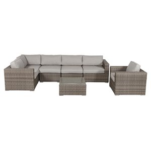 living source international 7-piece rattan sectional set w/cushions in gray