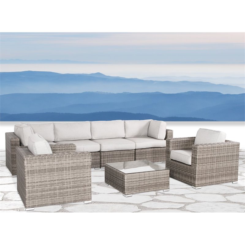 Living Source International 7-Piece Rattan Sectional Set plus Cushions in Gray