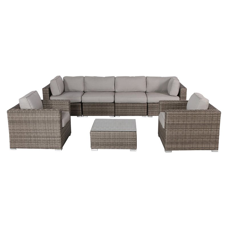 Living Source International 7-Piece Rattan Sectional Set plus Cushions in Gray