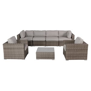 living source international 7-piece rattan sectional set plus cushions in gray