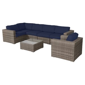 living source international 7-piece wicker sectional set with cushions in navy